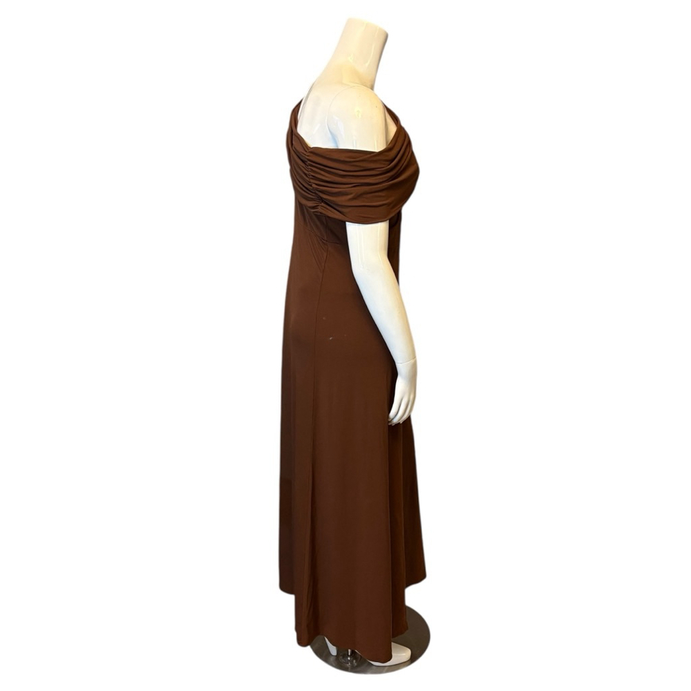 ELOQUII On or Off Shoulder Brown Maxi Dress Ruched Stretch Knit, Plus 18 - Picture 7 of 16